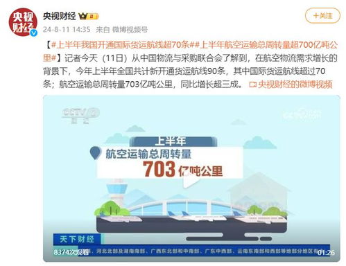 中国物流与采购联合会 上半年我国新开通国际货运航线超70条